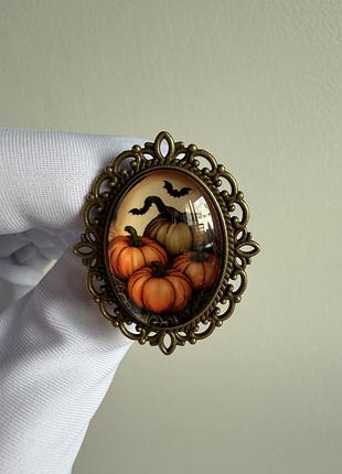 Металева брошка «гарбузи на гелловін» – вінтажна брошка halloween з кажанами, кажан, гарбуз