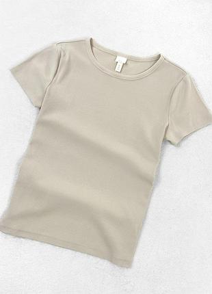 Бежева базова футболка в рубчик h&m склад 95% бавовна 5% еластан розмір l