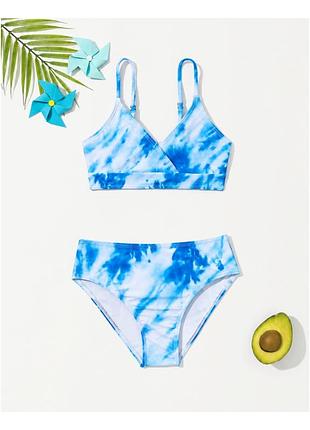 Раздельный купальник shein tie dye сине-белый размер xs-s подростковый 160