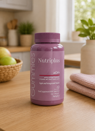 Желейні вітаміни nutriplus acv+ 60 шт з яблучним оцтом, вітаміном b12 та фолієвою кислотою | дієтична добавка