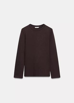 Базовий коричневий шоколадний лонг лонгслів zara s m / базовый коричневый шоколадный лонгслив зара