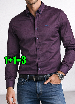 😉1+1=3** стильна приталена чоловіча сорочка оксфорд hugo boss, розмір 48 - 50
