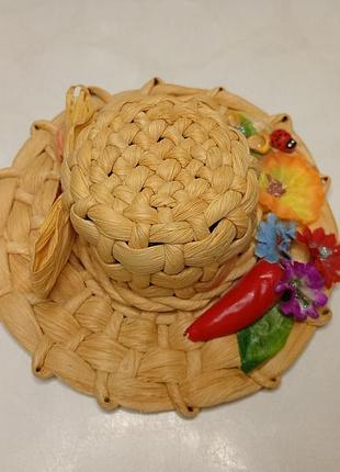 Капелюх плетений мініатюрний сувенирный. шляпа плетёная миниатюрная кукольная сувенирная
