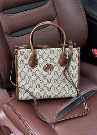 Сумка гуччи ophidia leather-trimmed monogrammed coated-canvas tote bag