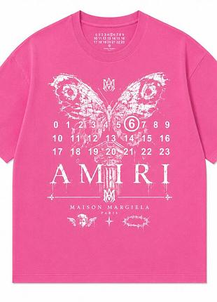 Футболки maison margela paris x amiri logo рожеві унісекс мейсон марджера mm6 колаборація з амірі на ле