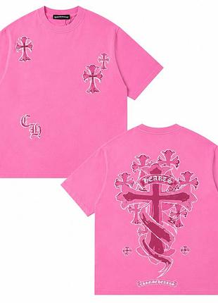 Футболки chrome hearts logo pink унисекс розовые хром хартс новинка на лето