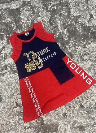Туніка/сукня без рукавів “nature young”, синьо-червона, розмір 3 (98-104), б/в