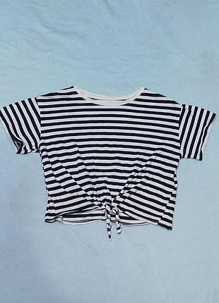 Полосатая футболка кроп-топ h&m 128-140р 8099 т