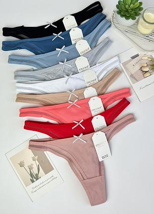 Жіночі котонові трусики стрінги рубчик (s/m, l/xl), жіночі бікіні