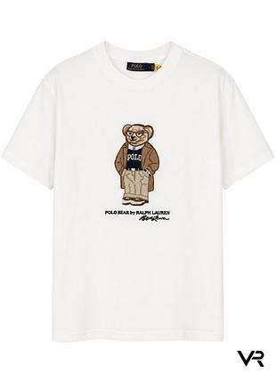 Футболка polo ralph lauren oversize white premium з принтом плетеного ведмедика