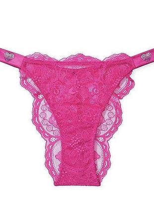Трусики victoria's secret very sexy shine strap lace brazilian panty fuchsia зі стразами s рожеві