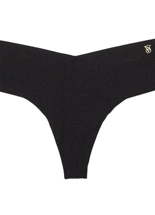 Трусики pink victoria's secret no-show thong panty black gold logo xs чорні