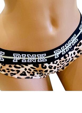 Трусики pink victoria’s secret cotton logo cheekster s леопардовые