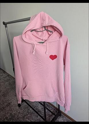 Худи розовое кофта с капюшоном сердце l - xl