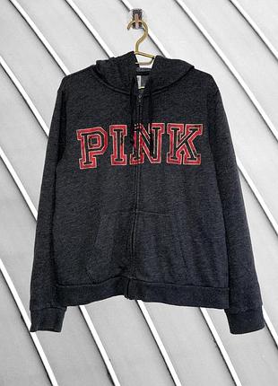 Женская зепка pink l xl оригинал пенк графитовая кофта на замке с капюшоном серое худи молния логотип стан идеал 48 50 52