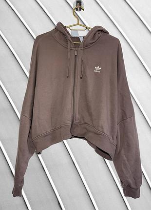 Женская коричневая зепка adidas l xl оригинал адидас оверсайз кофта на замке свободная трилистник вышитый логотип стан идеал 48 50 52