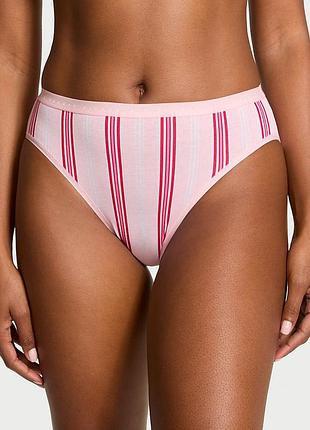 Женские хлопковые трусы слипы с высокой посадкой victoria's secret high-leg розовые в красную полоску