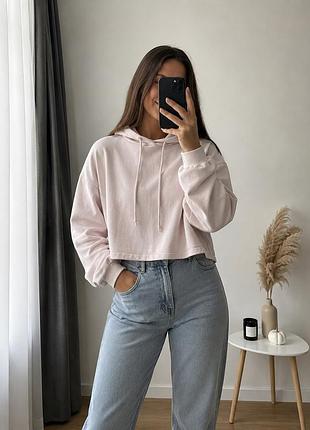 Рожевий вкорочений худі світшот з капюшоном h&m розмір м