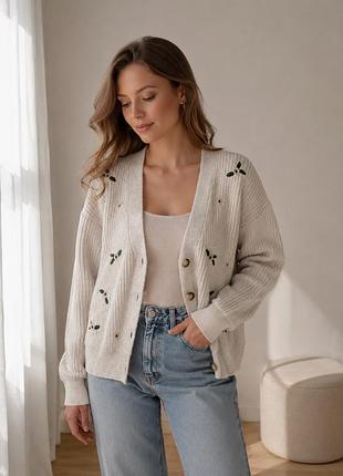 Кардиган dorothy perkins petite s/м молочний в’язаний з вишивкою