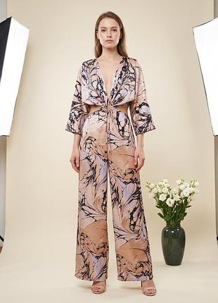Комбінезон asos design з мармуровим принтом, глибоким вирізом та відкритими боками