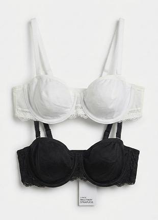 Бюстгальтер бандо на косточках 2 шт marks&spencer 75a белый/черный