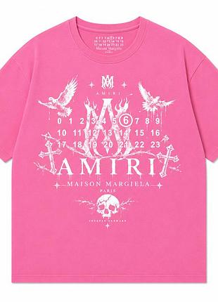 Футболки maison margela paris x amiri logo розовые унисекс мейсон марджера mm6 коллаборация с амири на ле