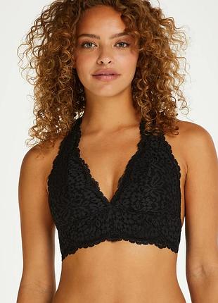 Бюстгальтер-бралетт hunkemoller rose halter bralette 75b/c черный/caviar
