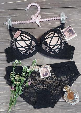 Комплект женского белья push up donna`s 85b черный/бежевый 85b