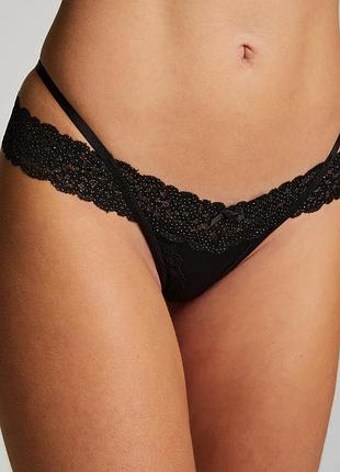 Трусики hunkemoller willow ulv string xl чорний/caviar gold