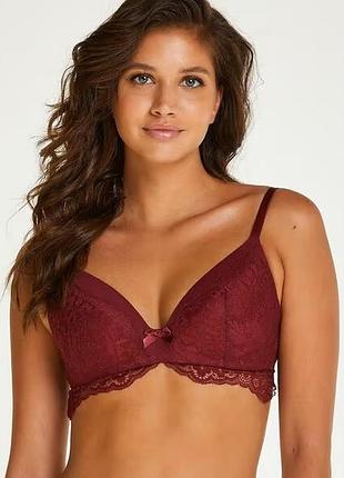 Бюстгальтер hunkemoller tia non wired low d 85c бордовий/rhododendron 85c