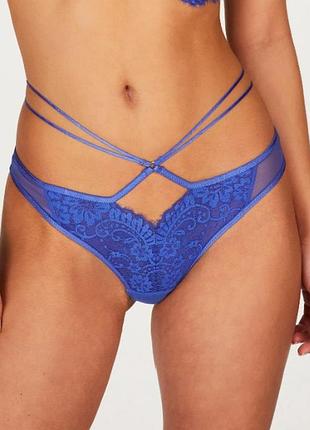 Трусики hunkemoller lidia string xl голубой/amparo blue