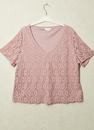 Rose pearl винтаж кофточка розовая гипюровая на подкладке блуза стрейчевая короткие рукава женская