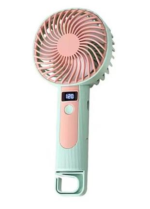 Портативный ручной вентилятор handheld fan fy083 пластиковый с подставкой и крючком led дисплей 120 скоростей 1 вт бирюзовый