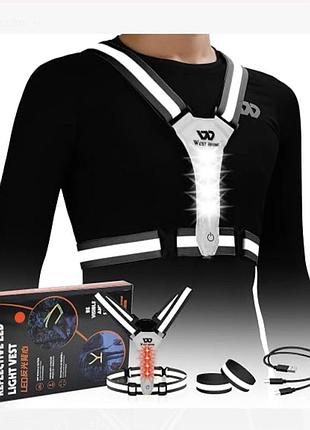 Світлодіодний світловідбивний жилет west biking led, usb, регульований, для бігу, велосипеда та прогулянок