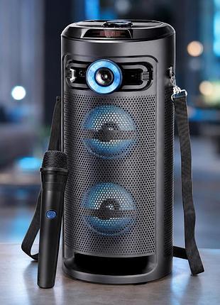 Колонка kts-2432 bluetooth / караоке-система з двома динаміками та бездротовим мікрофоном / портативна акустика з led