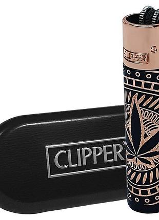 Газова запальничка подарункова clipper metal leaves premium rose gold