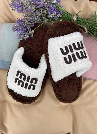 Комнатные тапочки женские барашек miu miu размер 36/37 38\39 40\41 тапочки домашние пушистики 36/37 38\39 40\41р