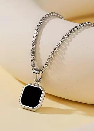 Чоловічий квадратний кулон, підвіска з ланцюжком square gold медична сталь срибляст