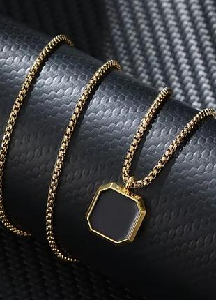 Чоловічий квадратний кулон, підвіска з ланцюжком square gold медична сталь