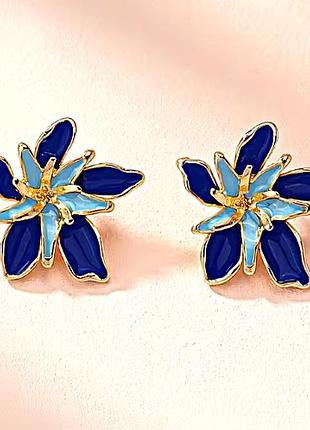 Сережки бижутерия синие цветы