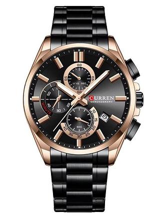 Мужские наручные часы curren 8475 rose gold-black розовое золото/черные с черным циферблатом