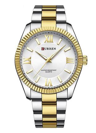 Мужские наручные часы curren 8453 gold-silver-white золотисто-серебристые с белым циферблатом