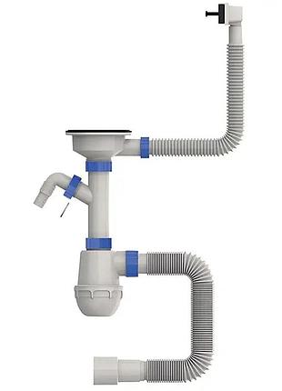 Сифон для кухни winmix sk-05-wh 3 1/2"x40 с пластиковой белой сеткой, отводом для стиральной машины и гибким прямоугольным