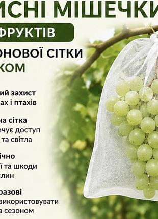 Захисні мішечки для фруктів із нейлонової сітки зі шнурком — для винограду, яблук, груш та інших плодів, захист від комах і птахів