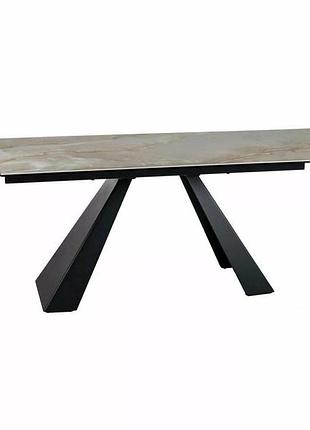 Обідній стіл salvadore ceramic 160(240)x90 бежевий onice oro/чорний мат - розкладний, керамічна стільниця