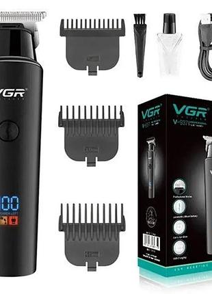 Машинка для стрижки vgr v937 акумуляторний тример для бороди 3 насадки та led дисплей
