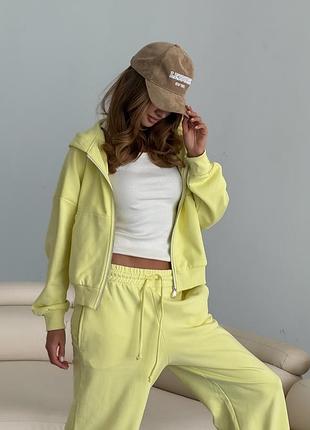 Трендовый трикотажный спорт костюм худи с капюшоном и брюки штаны