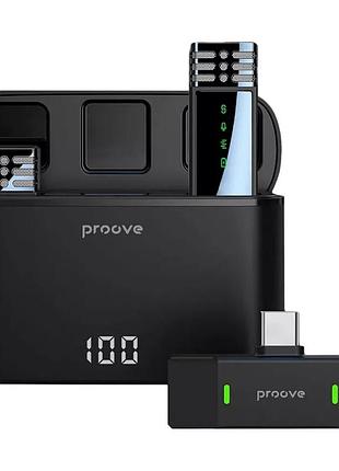 Петличный микрофон беспроводной proove record type-c black с зарядным кейсом 600 мач и временем работы до 4 часов