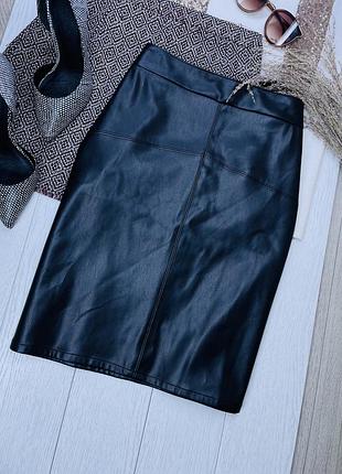 Чорна шкіряна спідниця xl xxl коротка спідниця з еко шкіри спідниця великого розміру батал