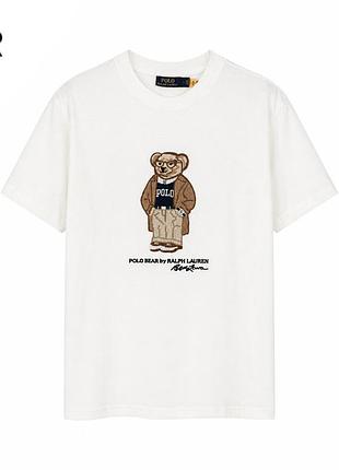 Футболка polo ralph lauren oversize white premium с принтом плетеного мишки